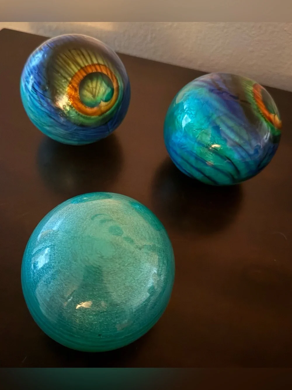 Pier 1 Peacock Orb Sphere Set | Teal Multi Color Decorative Balls Set of 3 | 4”